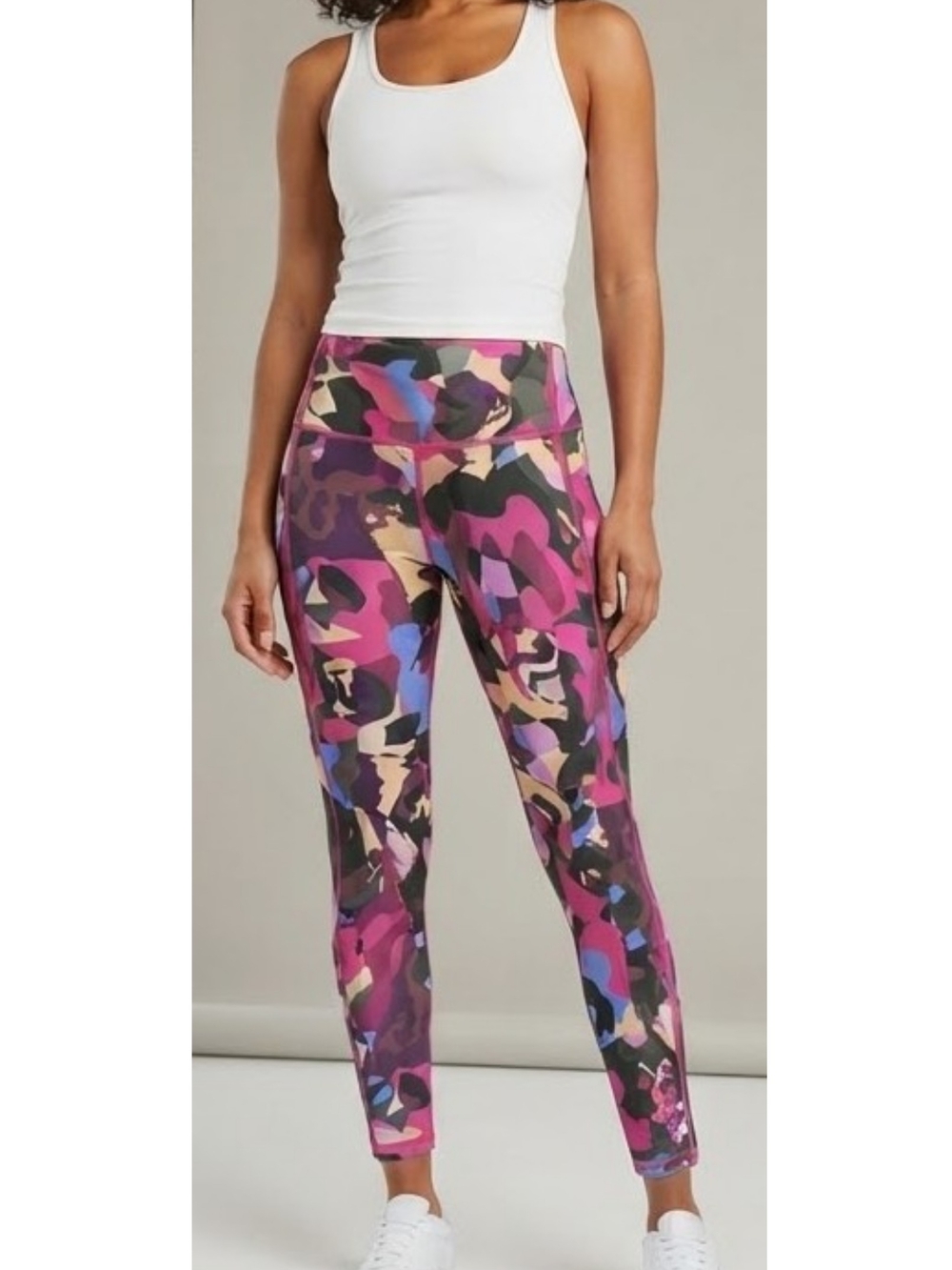 Reebok High-Waist Camo Leggings in Pink, Purple & Blue
